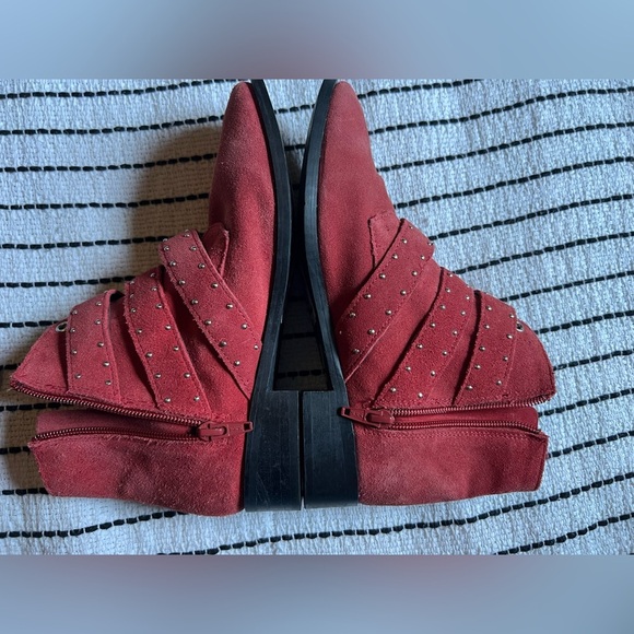 Topshop Red Suede Buckle Boho Rocker Ankle Boots, EU 38 - Picture 3 of 9